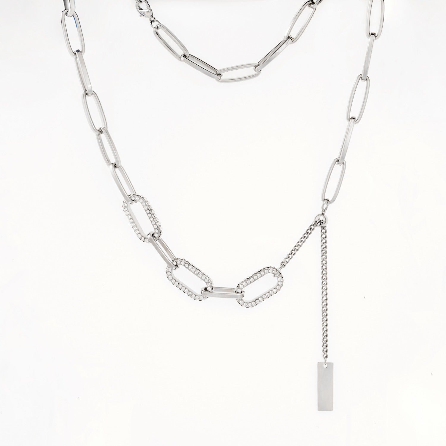 Gradient link chain zircon tassel necklace