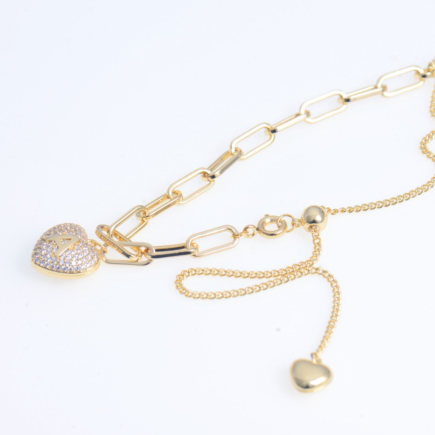 Heart Pendant Necklace Gold Plated CZ inlaid
