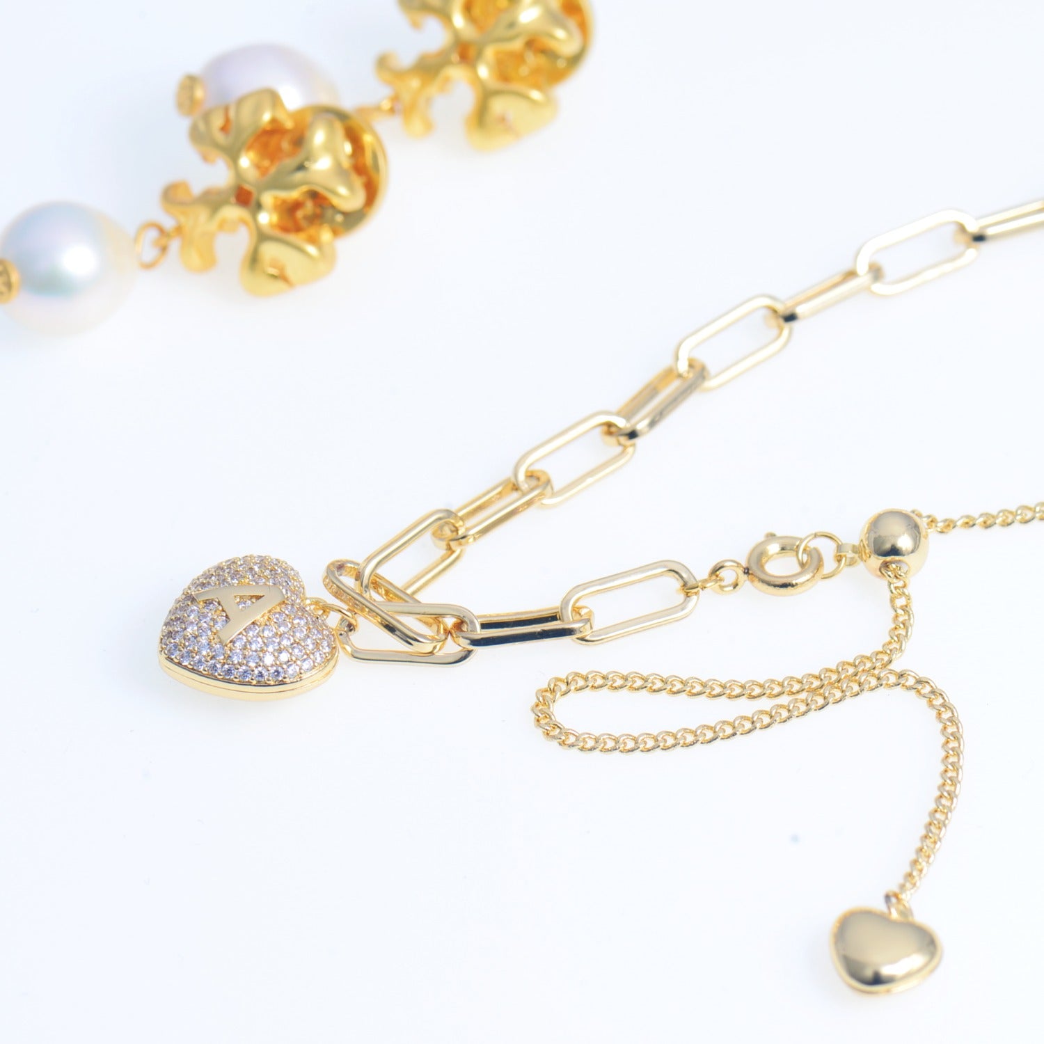Heart Pendant Necklace Gold Plated CZ inlaid