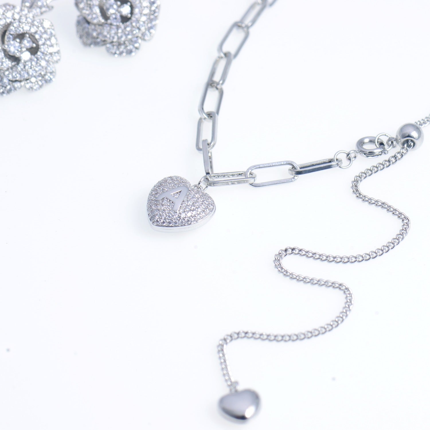 Heart Pendant Necklace Gold Plated CZ inlaid