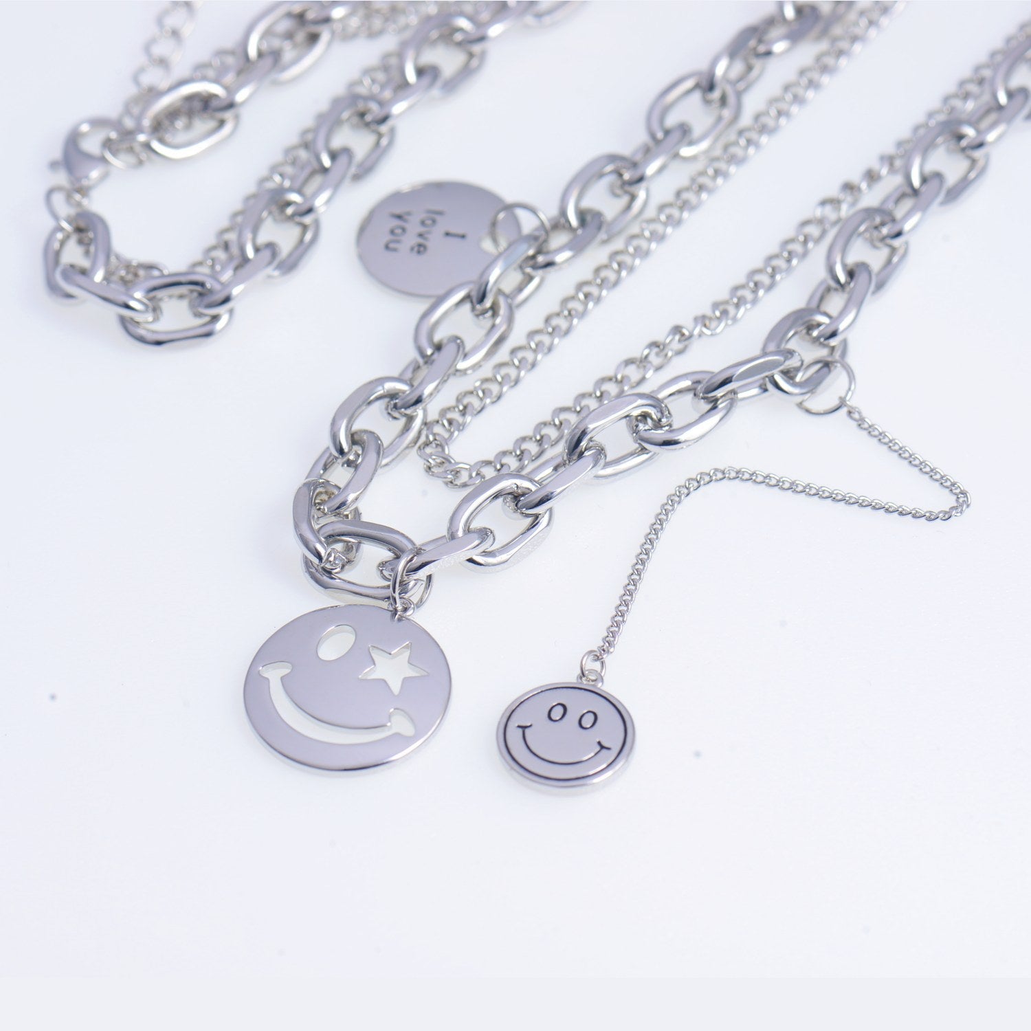Smiley face double chain necklace