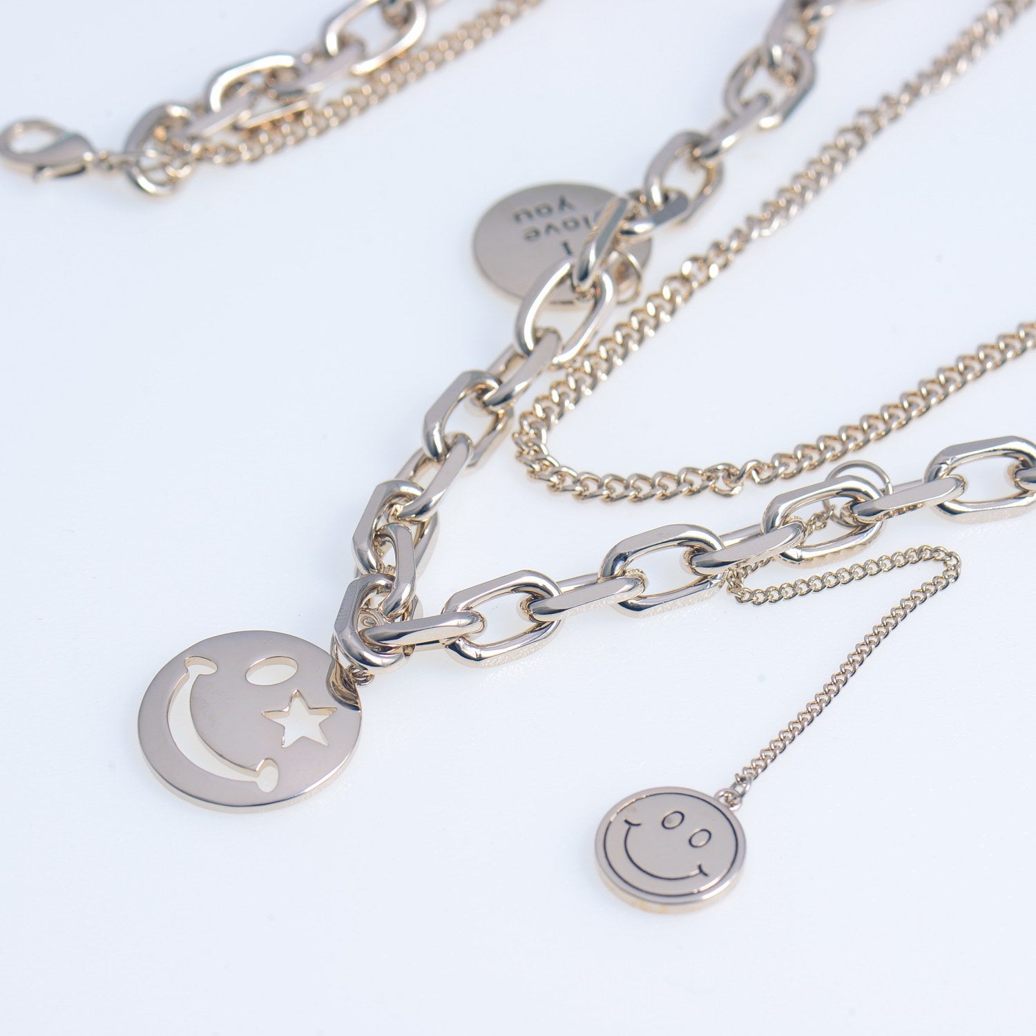 Smiley face double chain necklace