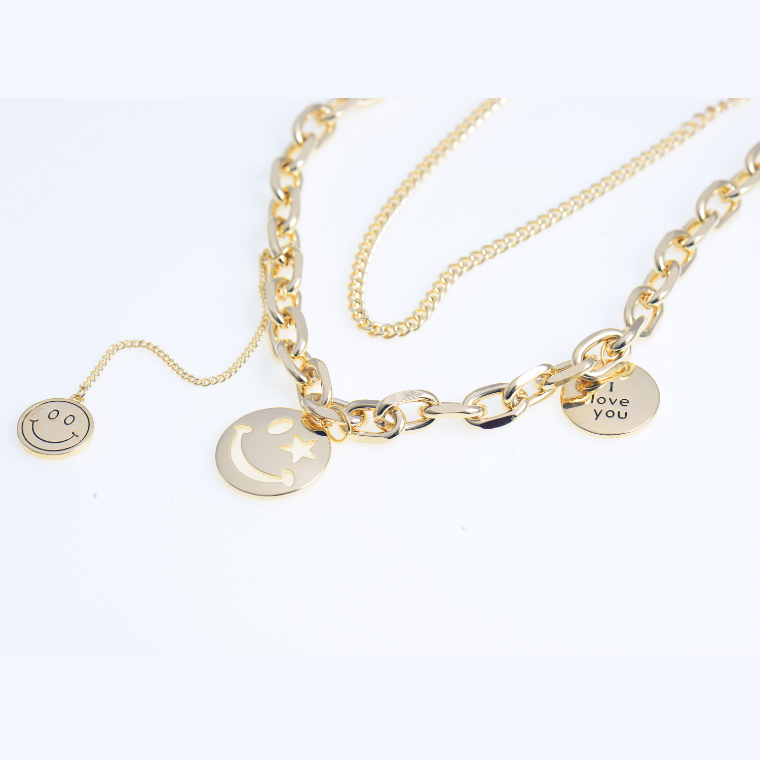 Smiley face double chain necklace