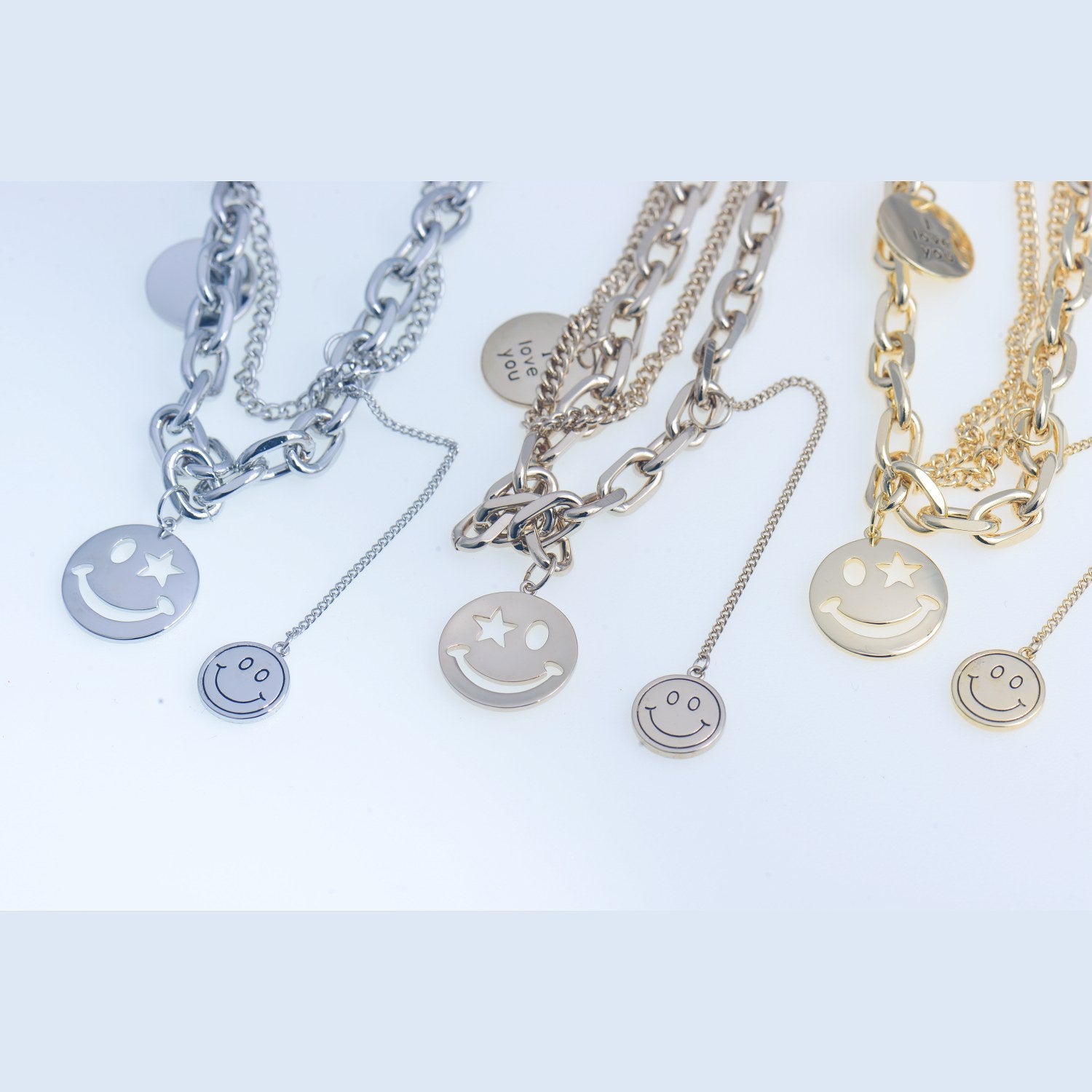 Smiley face double chain necklace