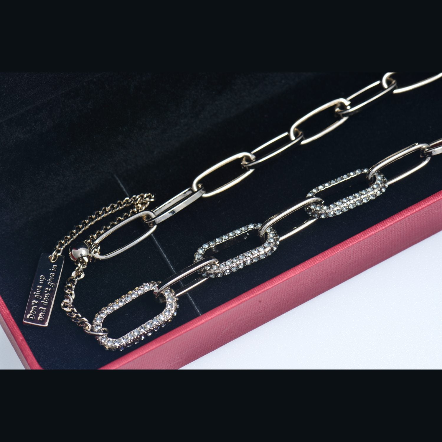 Gradient link chain zircon tassel necklace