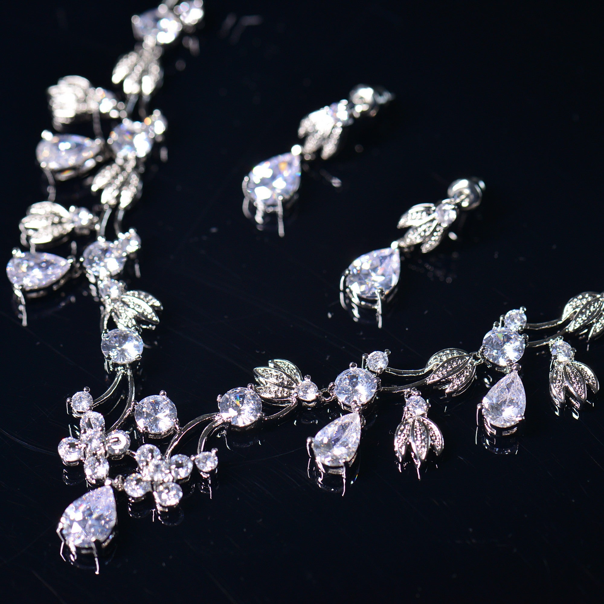 Enchanted Forest Blossom-bridal necklace earrings set