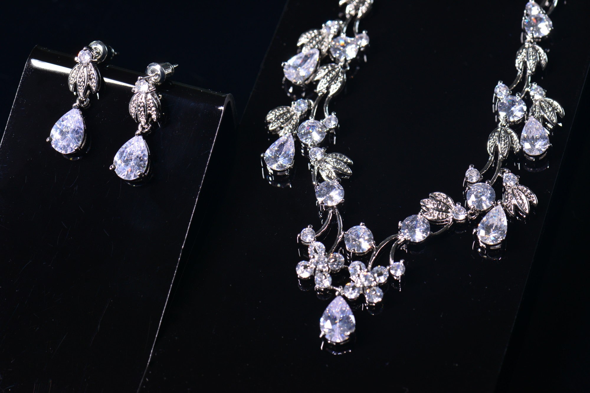 Enchanted Forest Blossom-bridal necklace earrings set