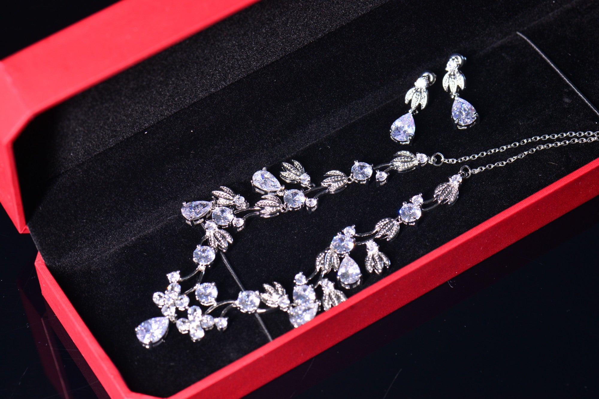 Enchanted Forest Blossom-bridal necklace earrings set