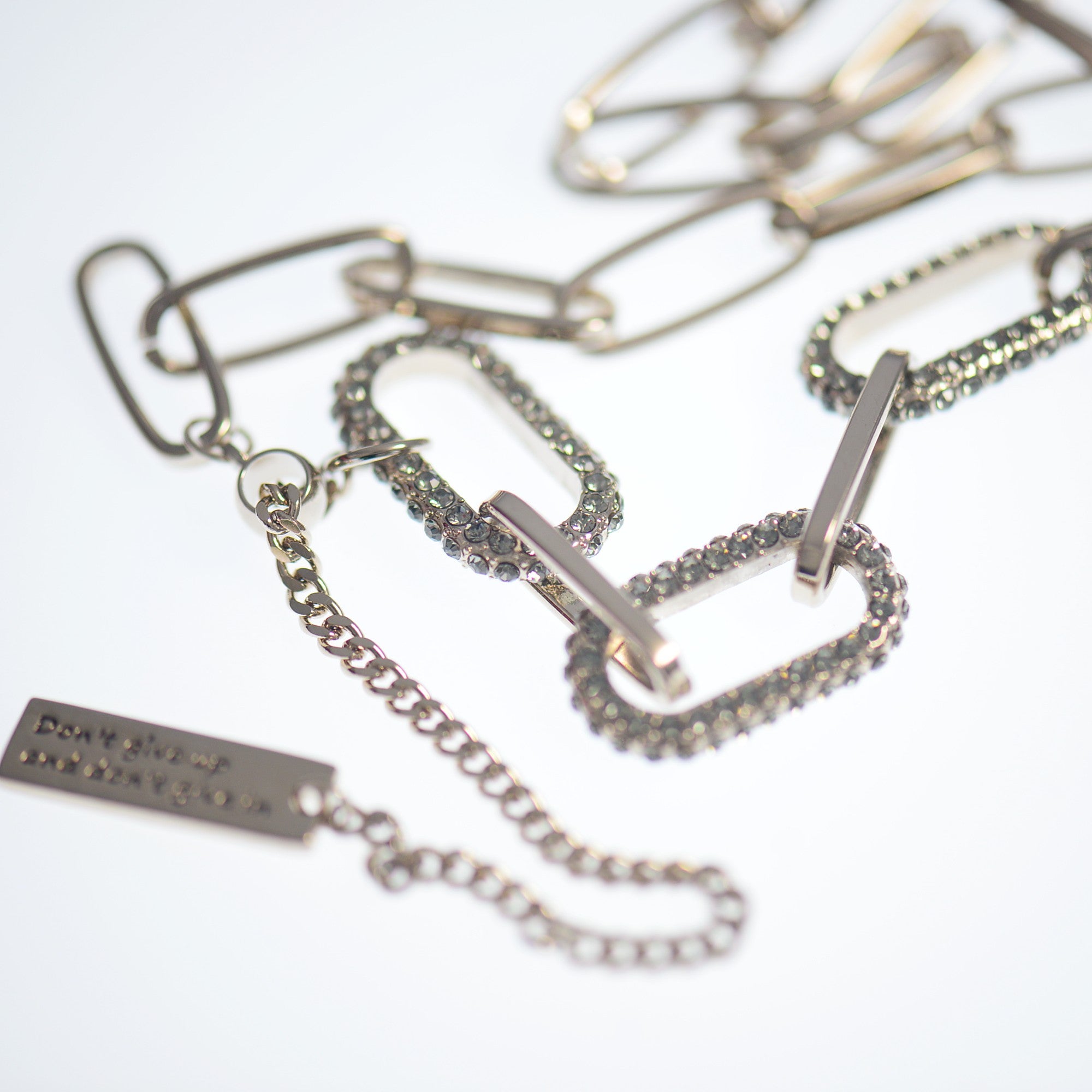 Gradient link chain zircon tassel necklace