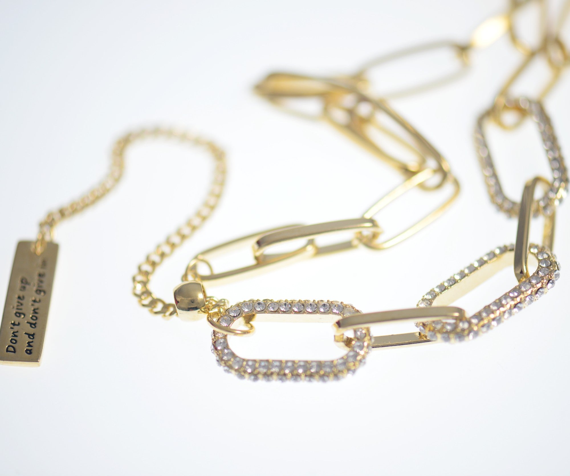 Gradient link chain zircon tassel necklace