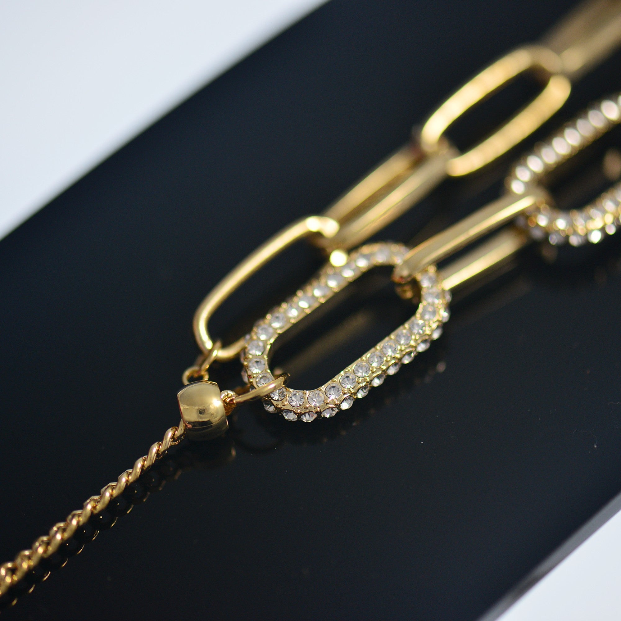 Gradient link chain zircon tassel necklace