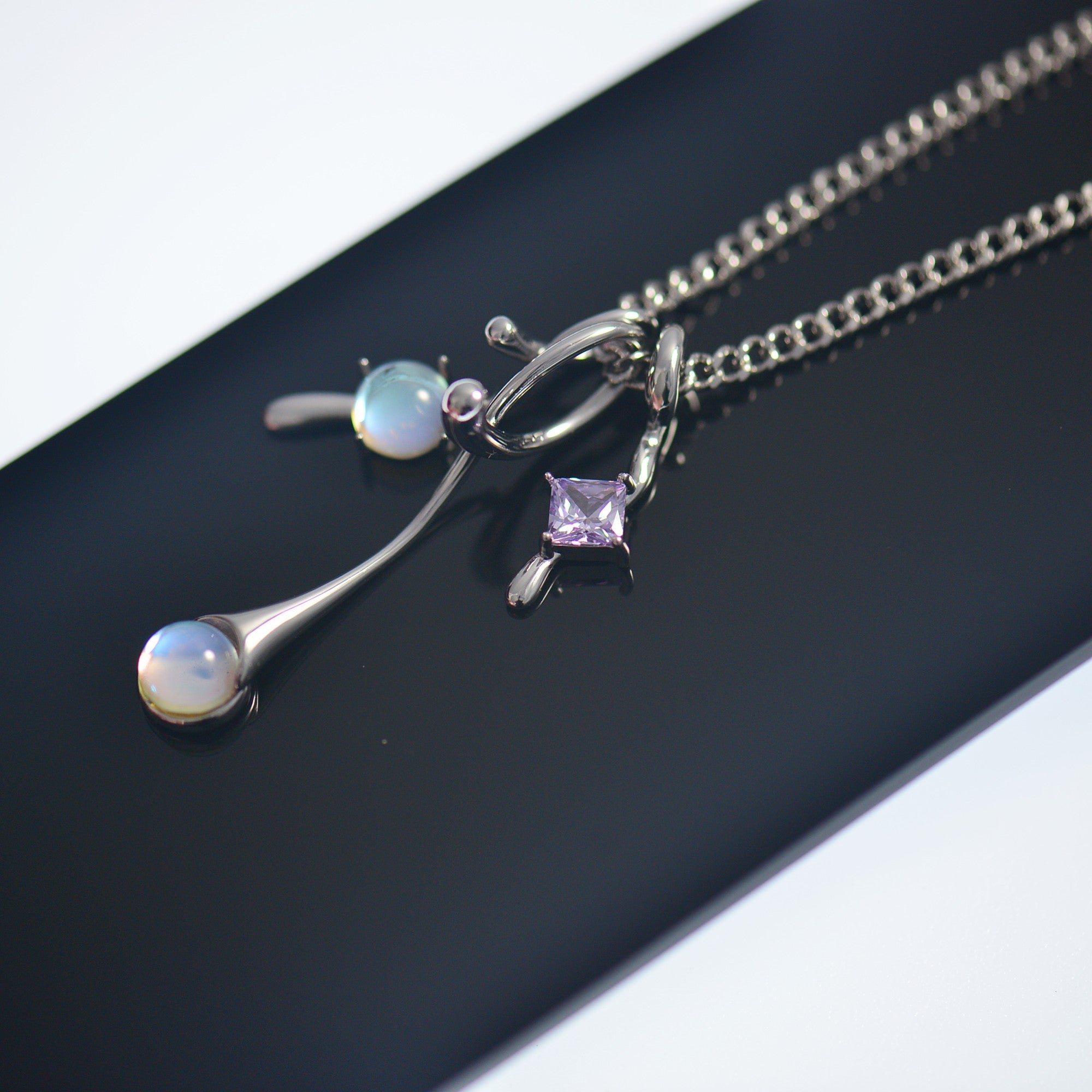 Moonstone Triple Pendant Necklace