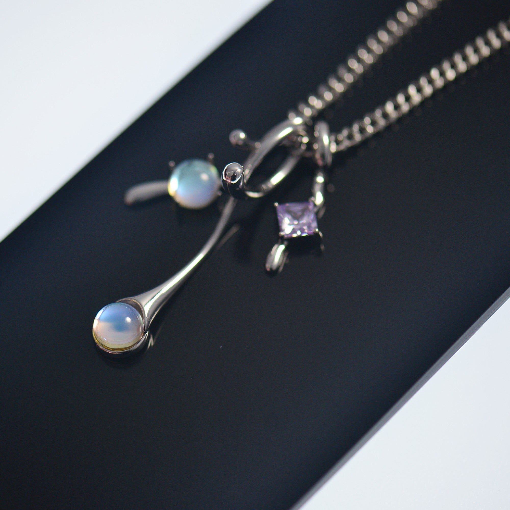 Moonstone Triple Pendant Necklace