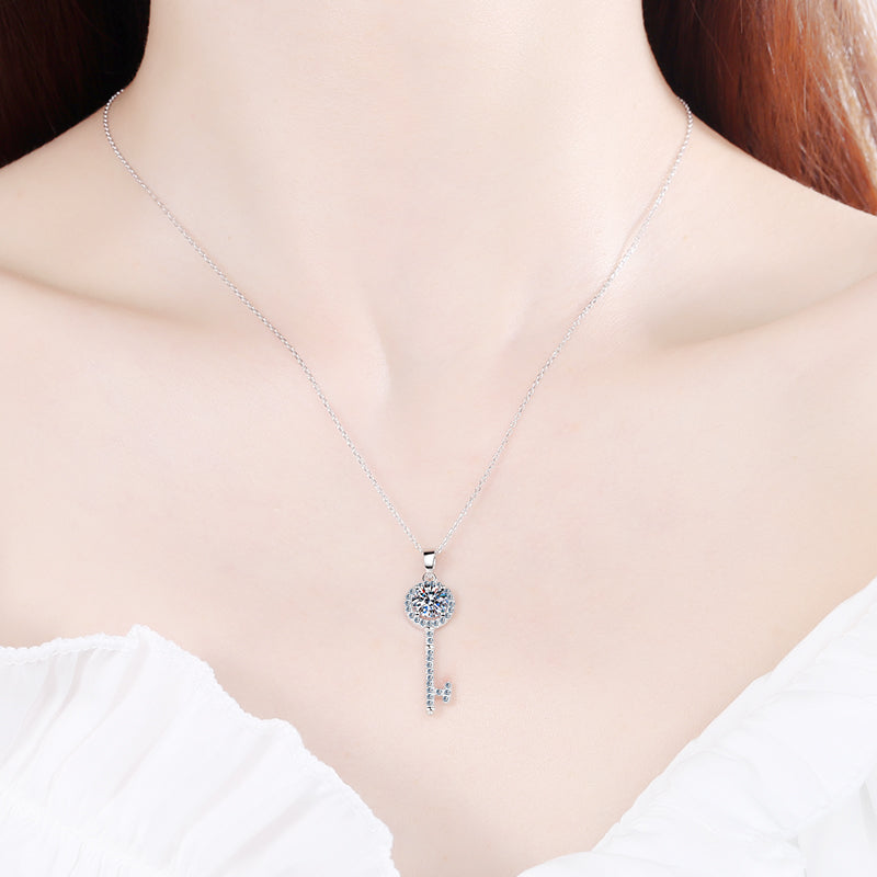 Moissanite diamond Key Pendant Necklace