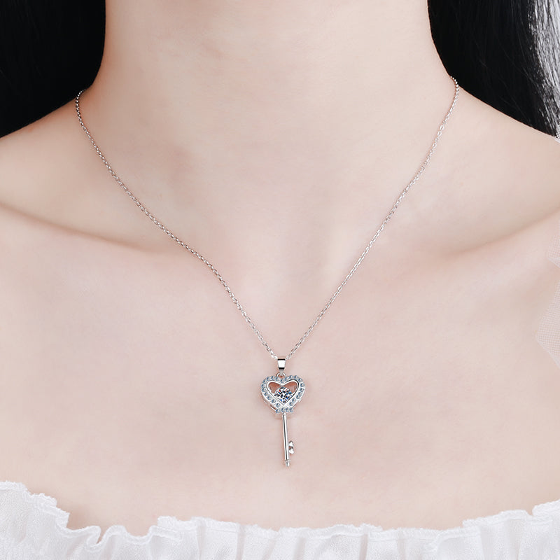 Moissanite diamond Key Pendant Necklace