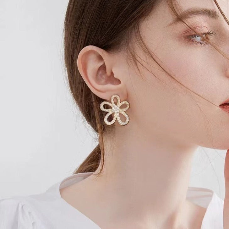 Floral Cubic Zirconia Stud Earrings
