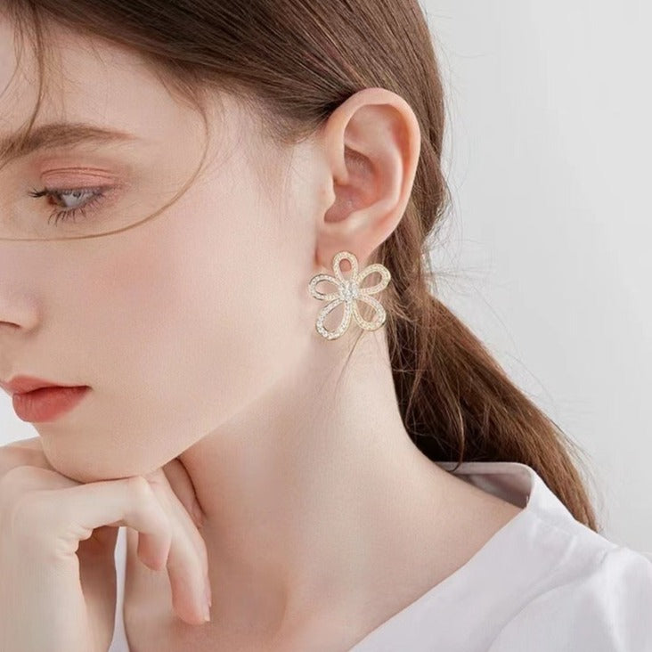 Floral Cubic Zirconia Stud Earrings
