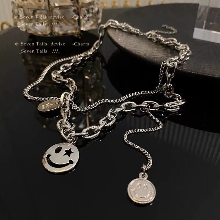 Smiley face double chain necklace