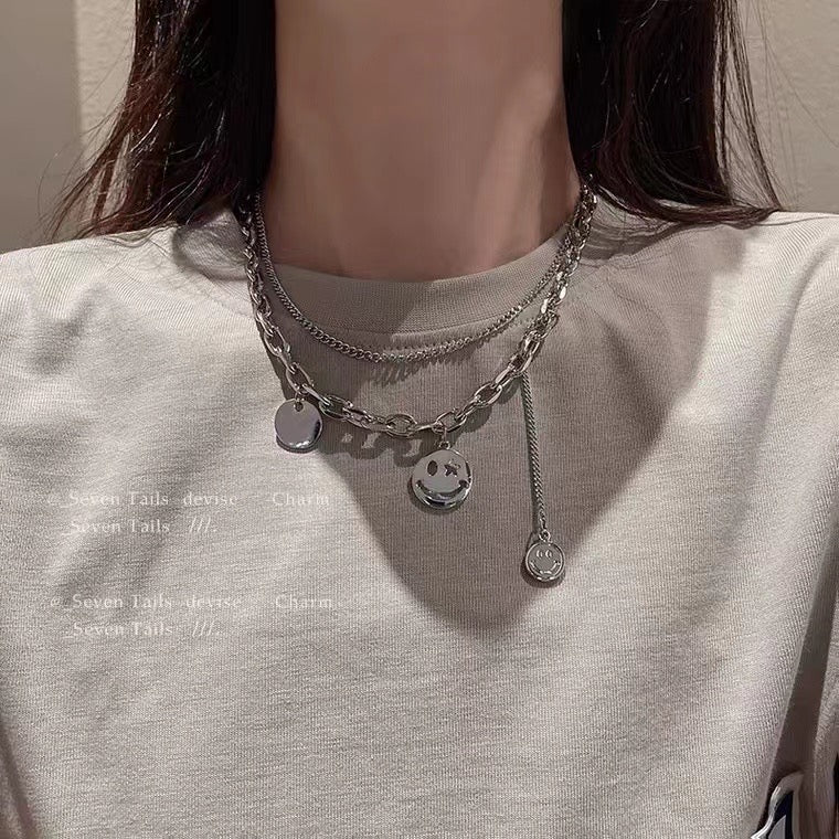 Smiley face double chain necklace