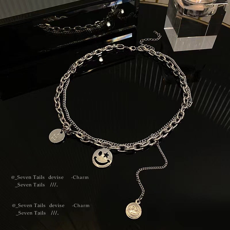 Smiley face double chain necklace
