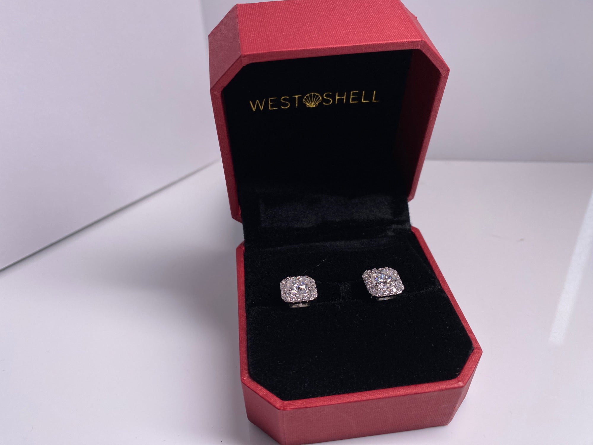 Square Moissanite Earrings PT950 plated 2CT