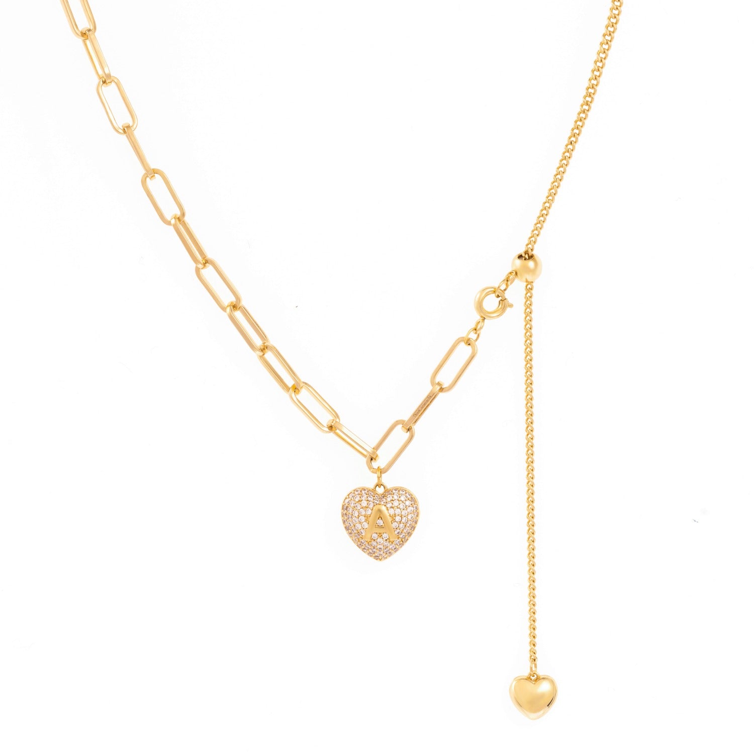 Heart Pendant Necklace Gold Plated CZ inlaid