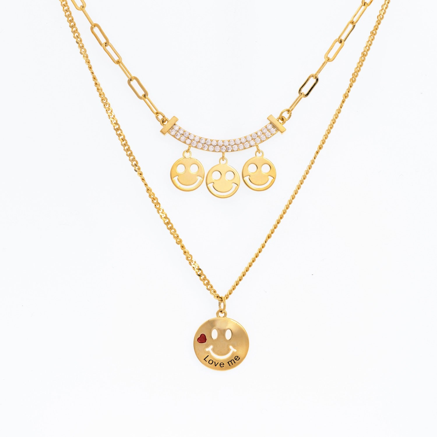 Funky Glitter Smiley Faces Double Necklace 