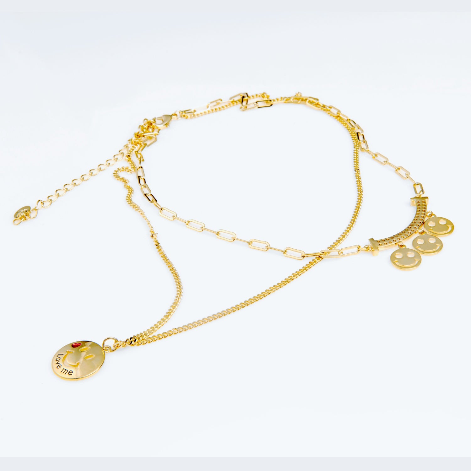 Funky Glitter Smiley Faces Double Necklace 