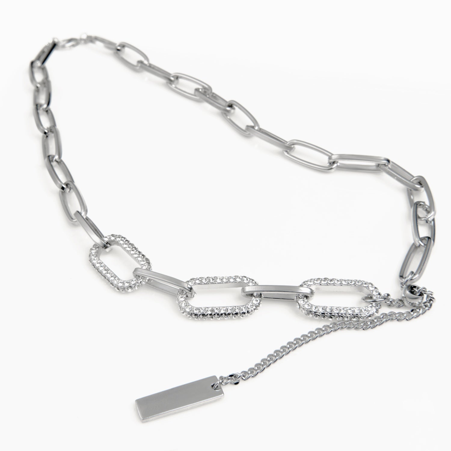Gradient link chain zircon tassel necklace