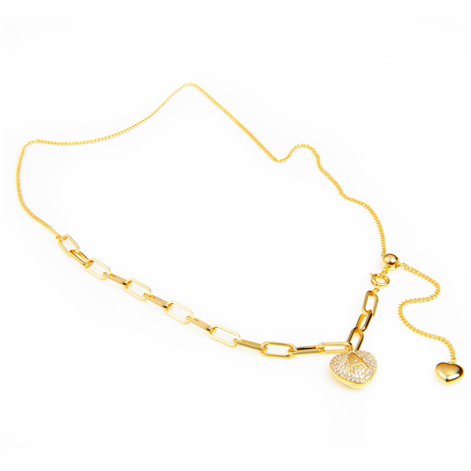 Heart Pendant Necklace Gold Plated CZ inlaid