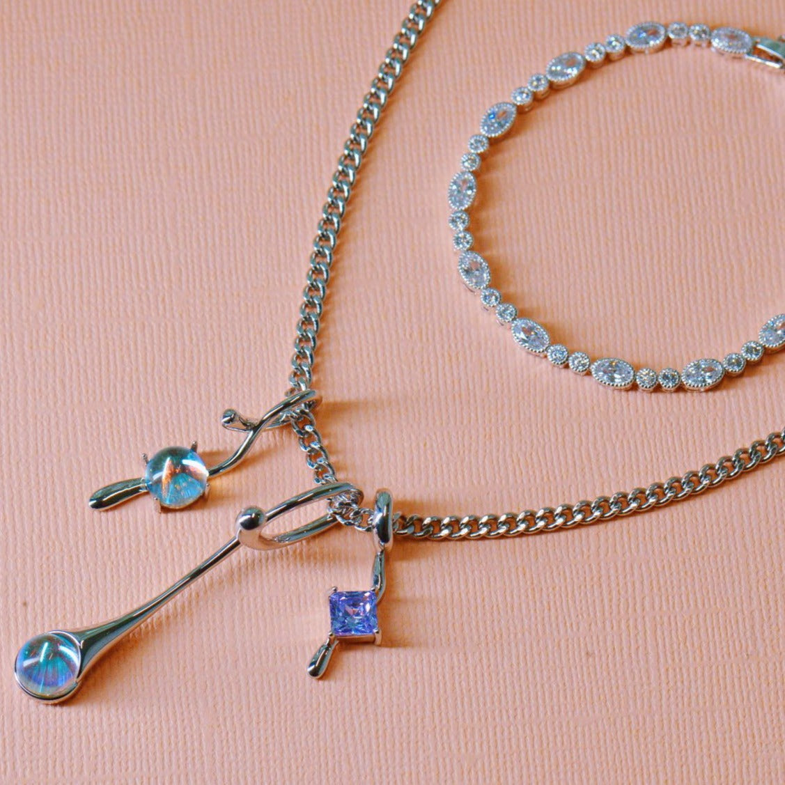 Crystal opal drops Necklace bracelet set