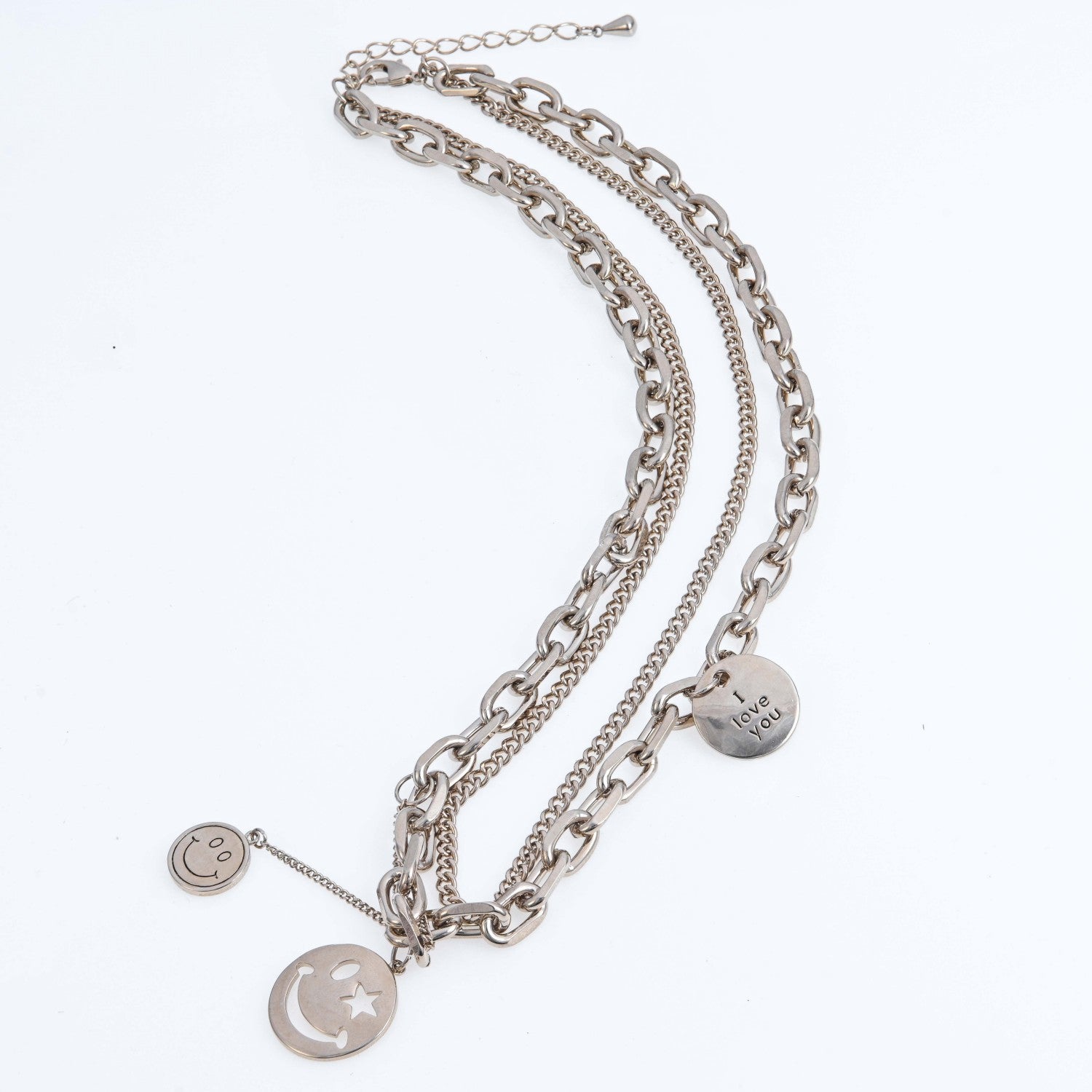 Smiley face double chain necklace