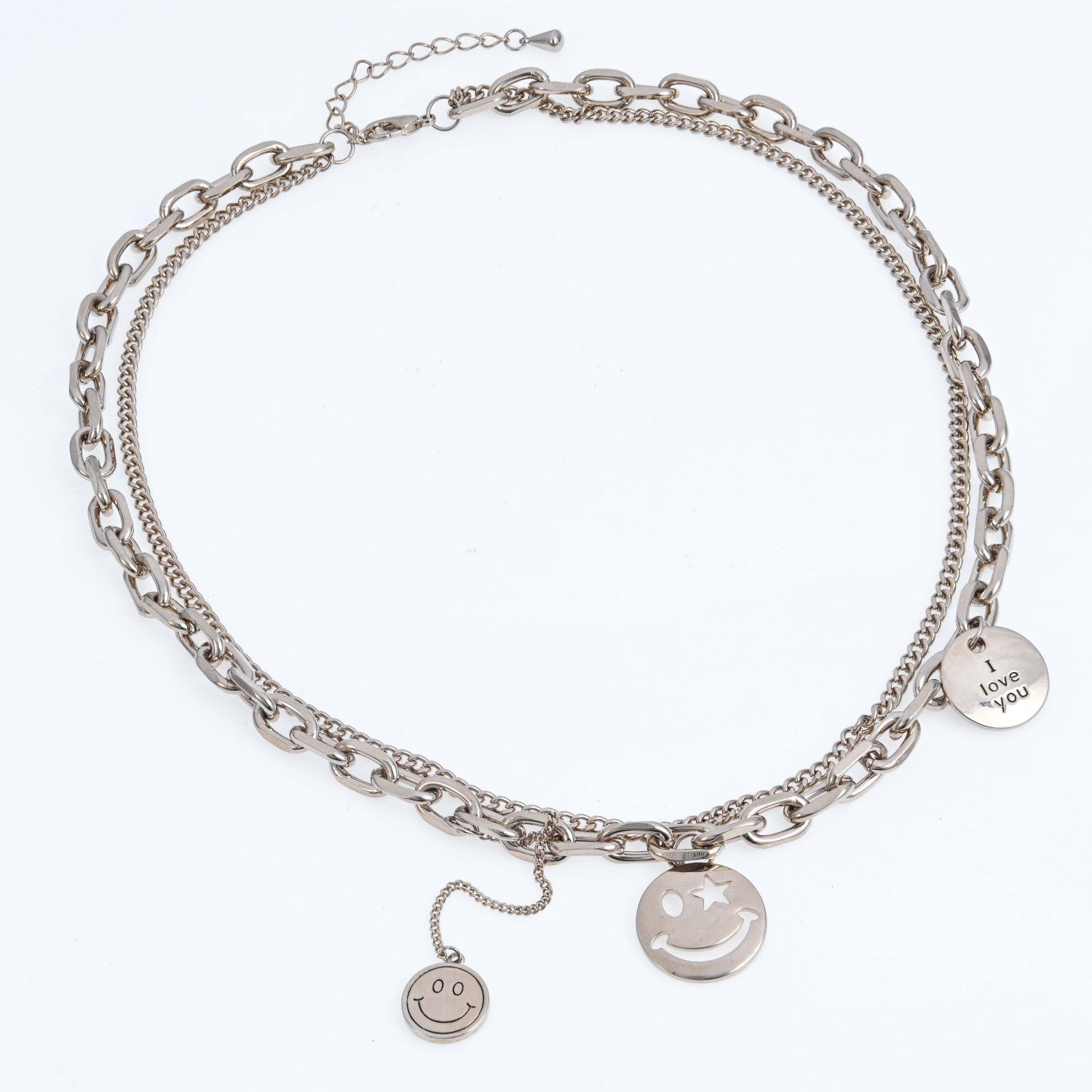 Smiley face double chain necklace