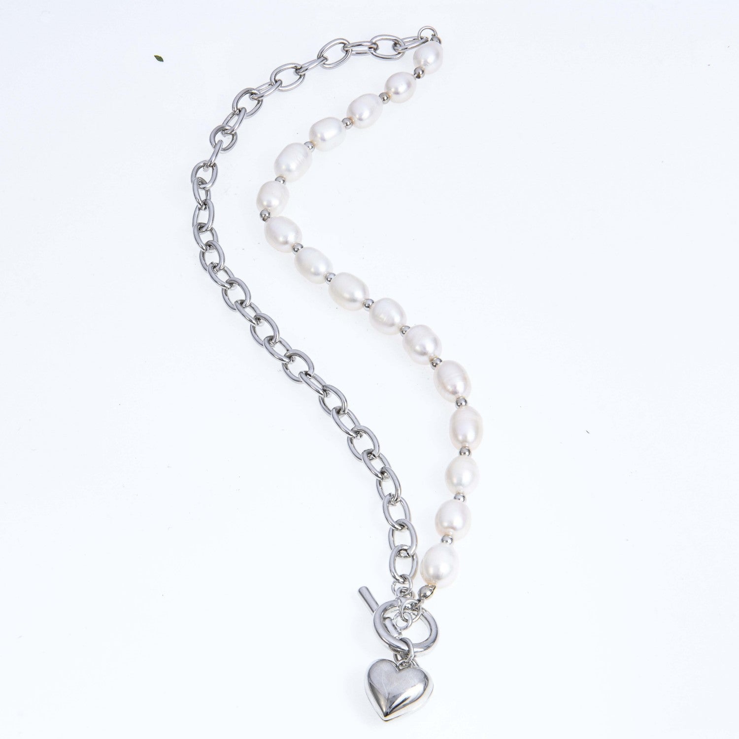 Natural pearl in belcher fob heart necklace