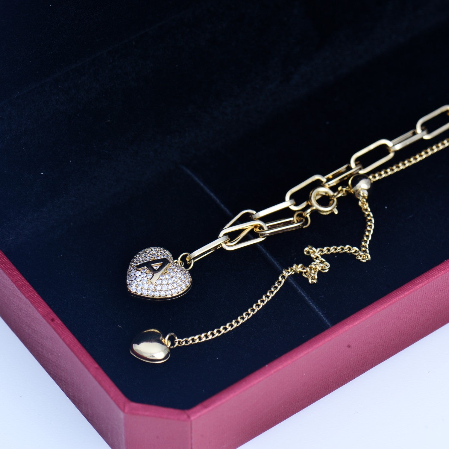 Heart Pendant Necklace Gold Plated CZ inlaid