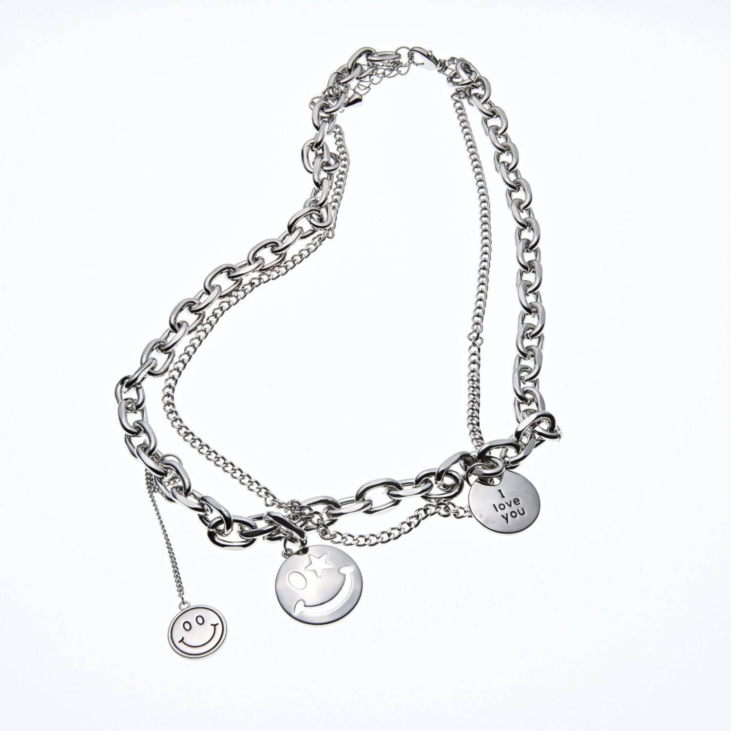 Smiley face double chain necklace