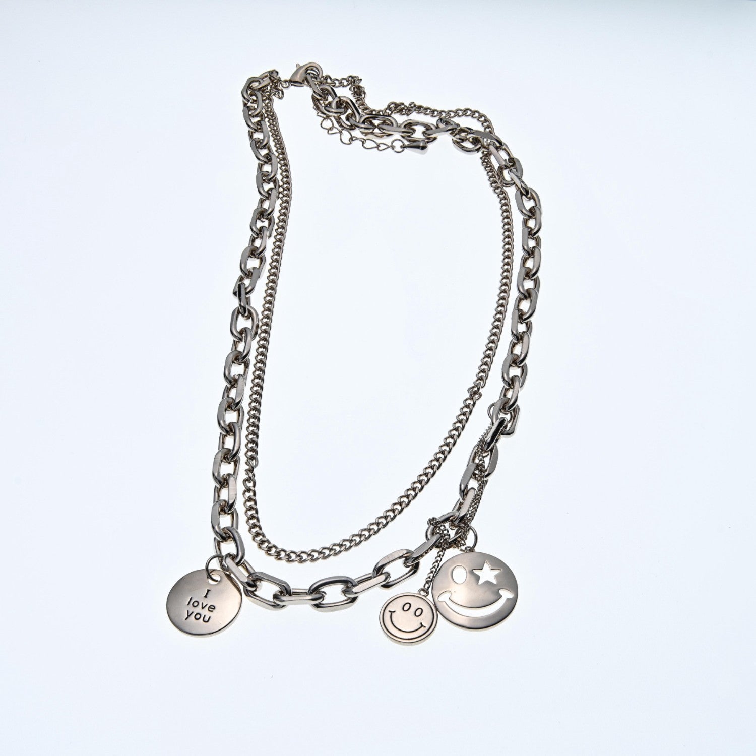 Smiley face double chain necklace
