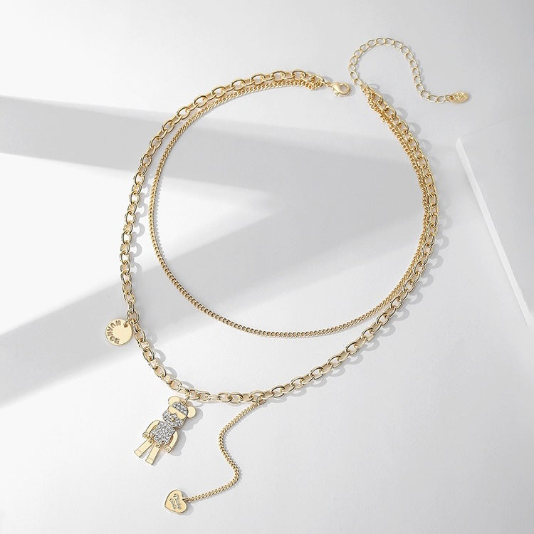 Teddy Bear Pendant Double Necklace