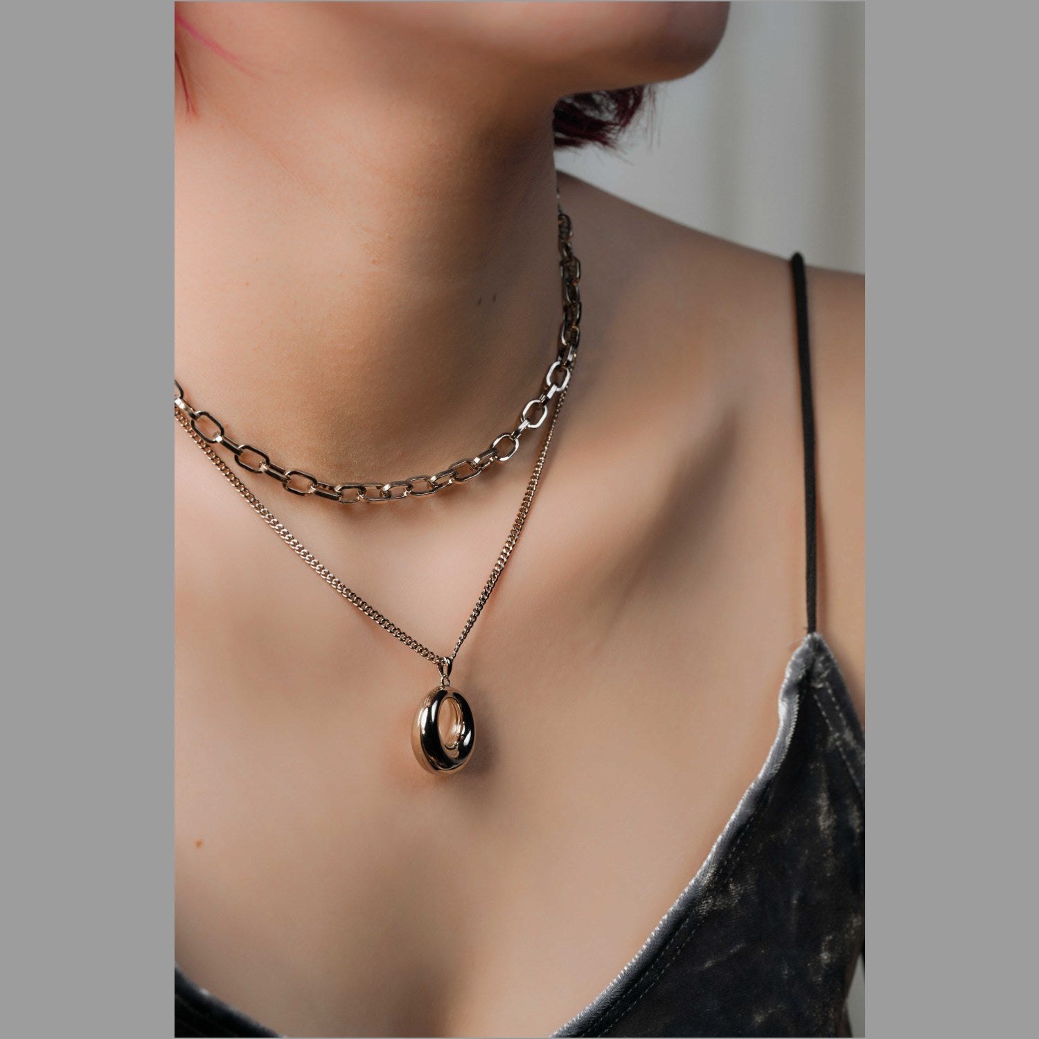 Hollow Pendant Double Necklace