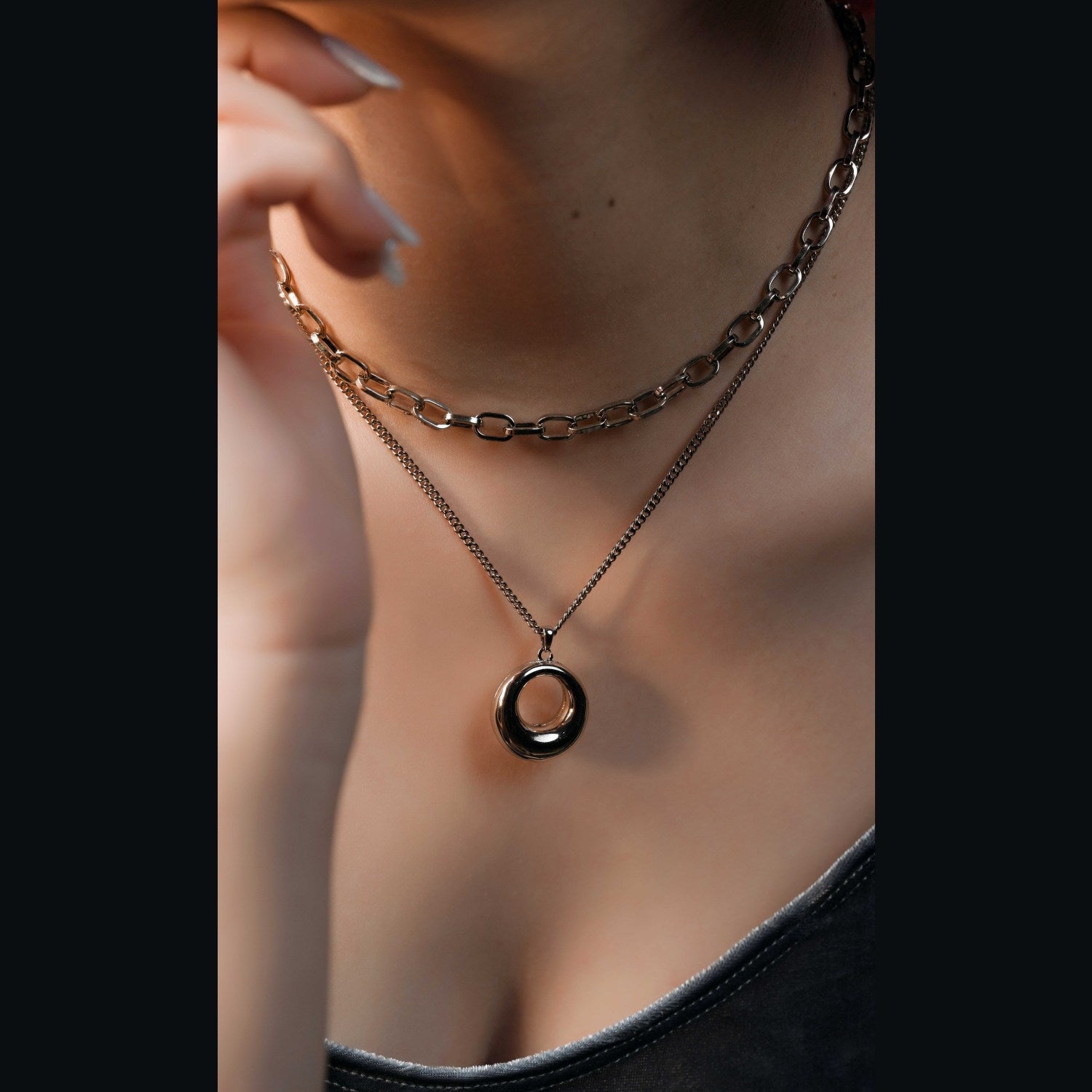 Hollow Pendant Double Necklace