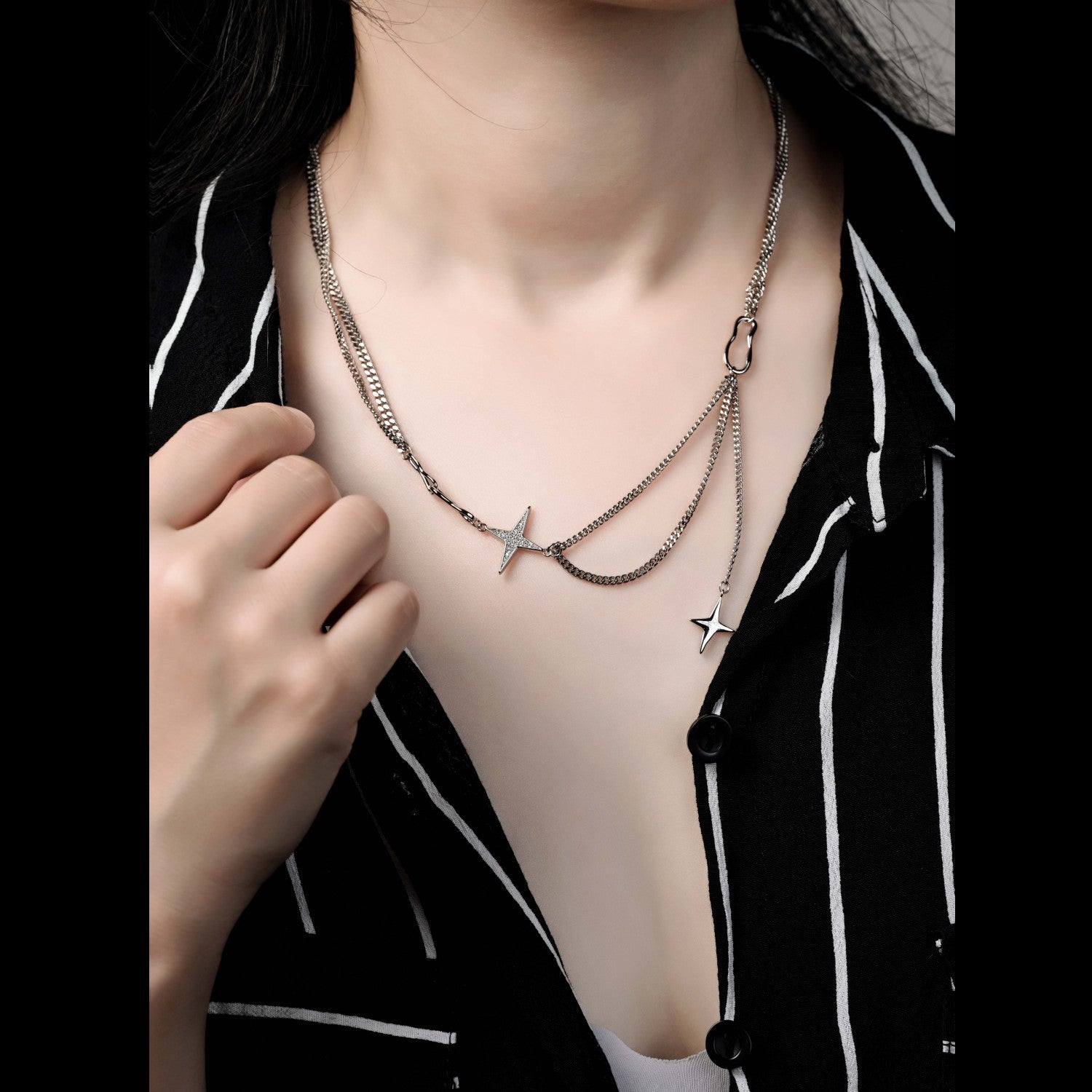 CZ Stars double chain necklace