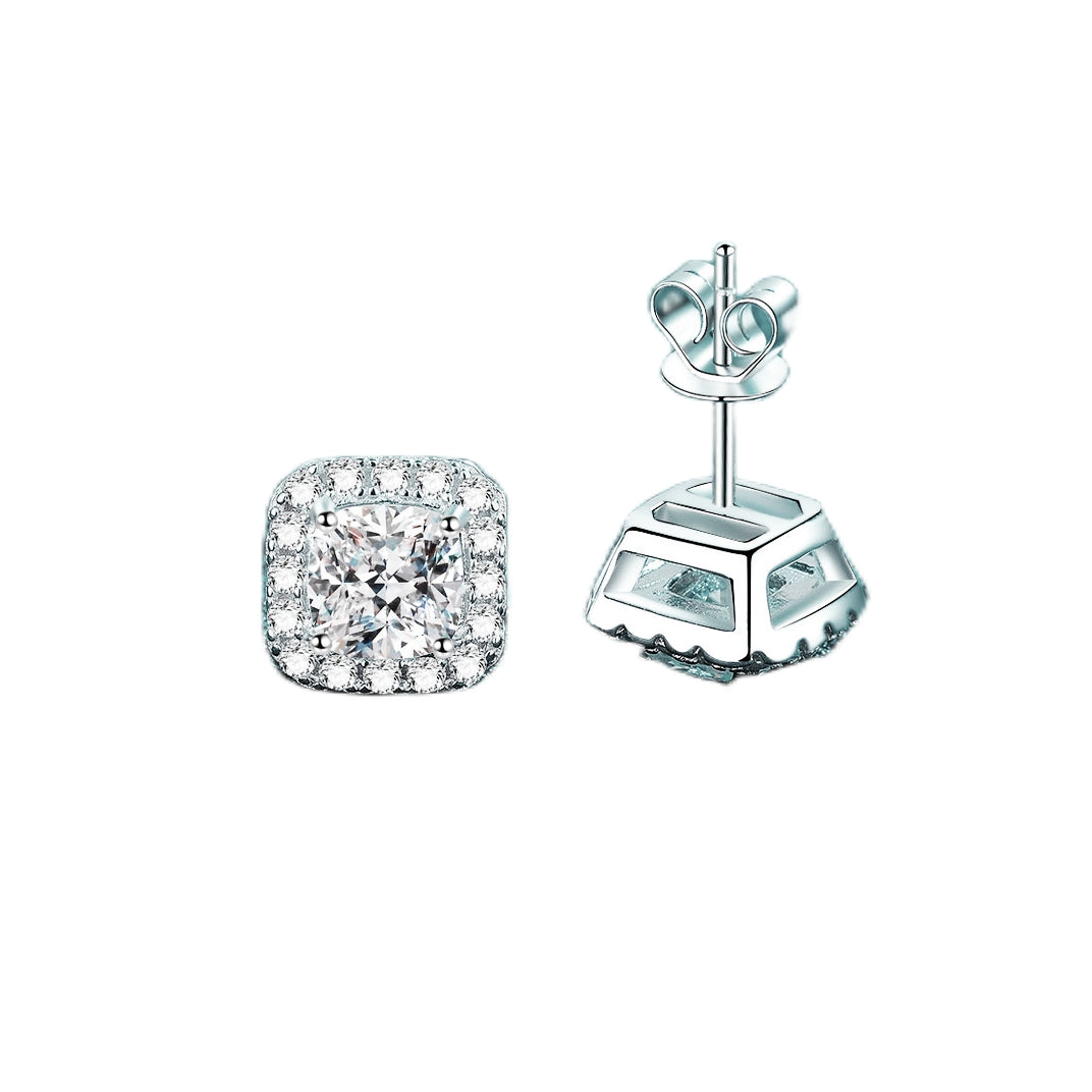 Square Moissanite Earrings PT950 plated 2CT