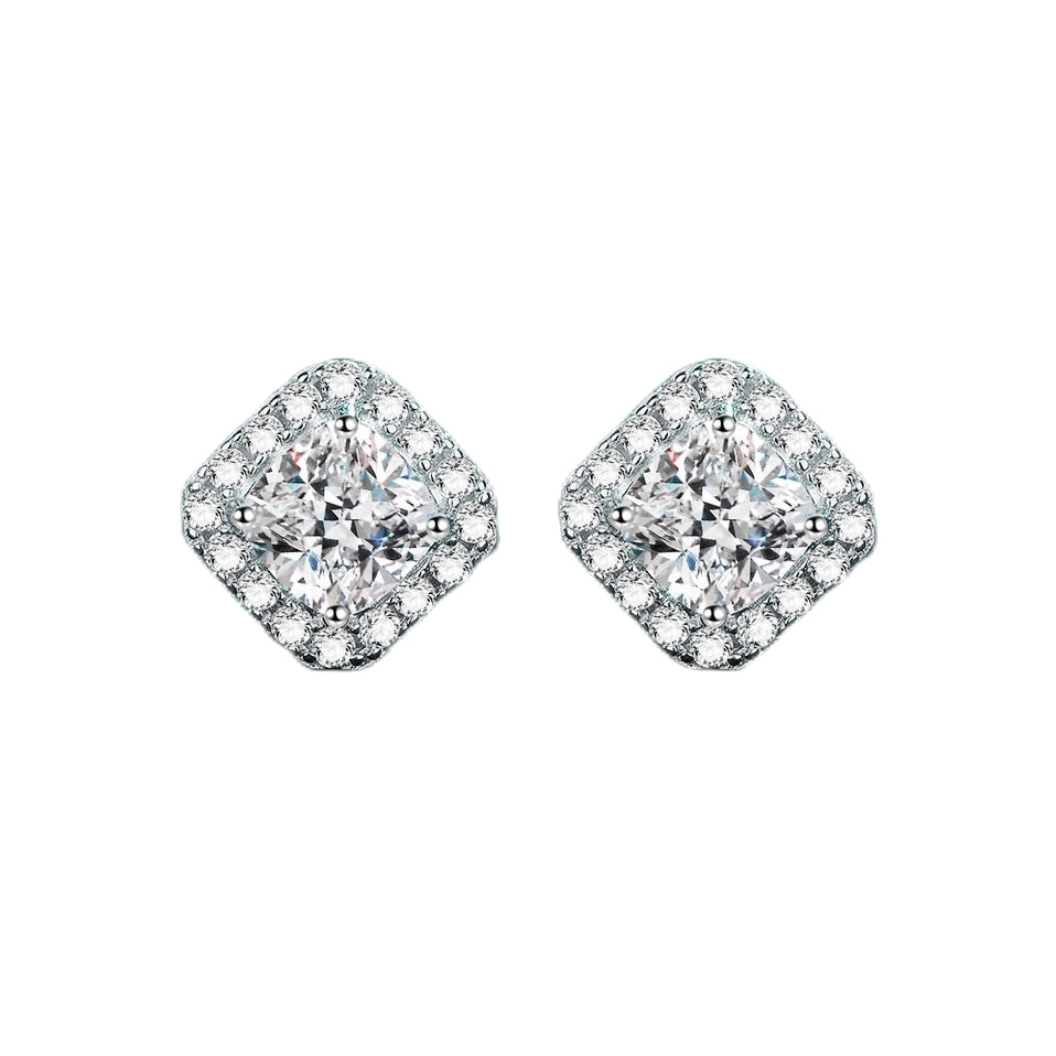 Square Moissanite Earrings PT950 plated 2CT