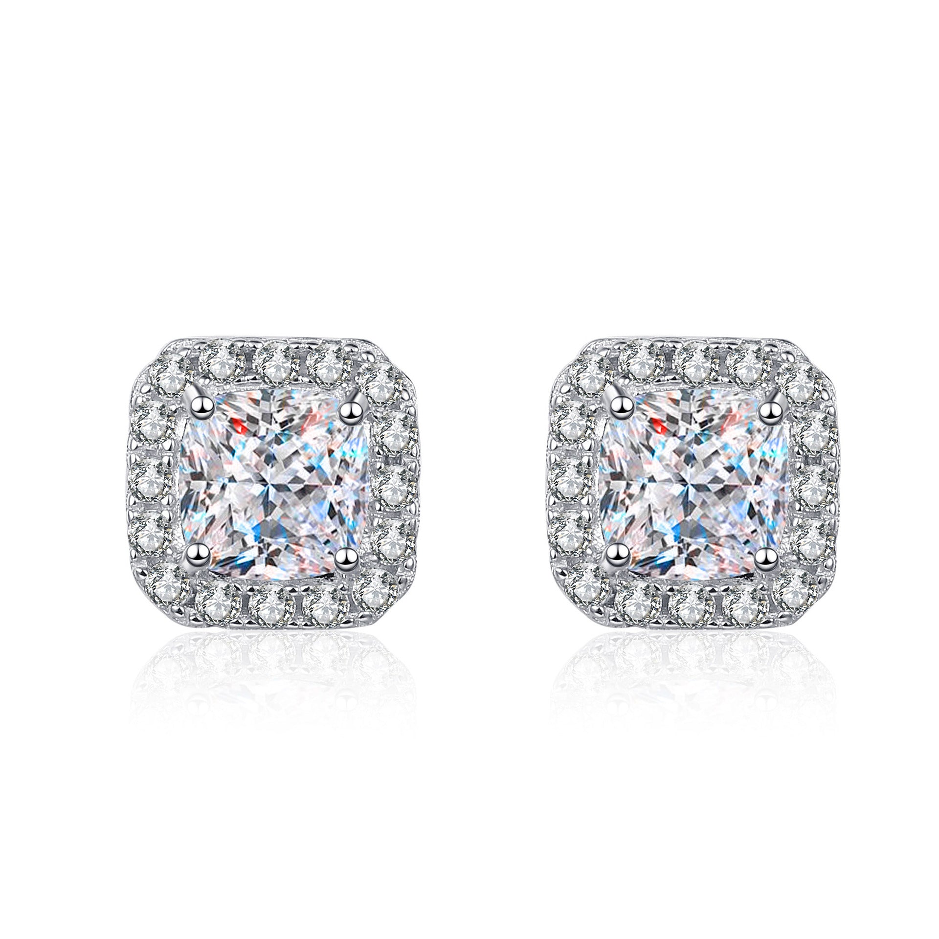 Square Moissanite Earrings PT950 plated 2CT