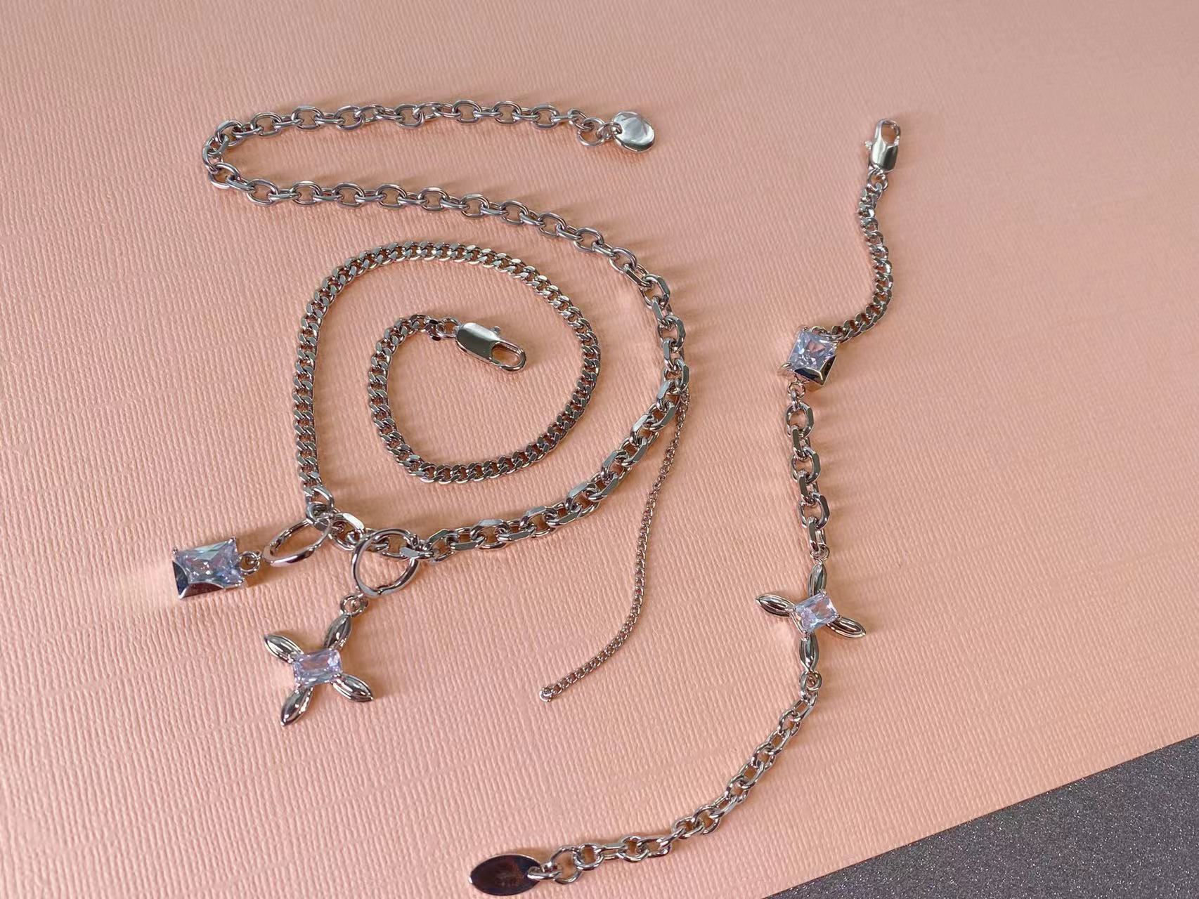 Crystal Cross Necklace and Bracelet Set