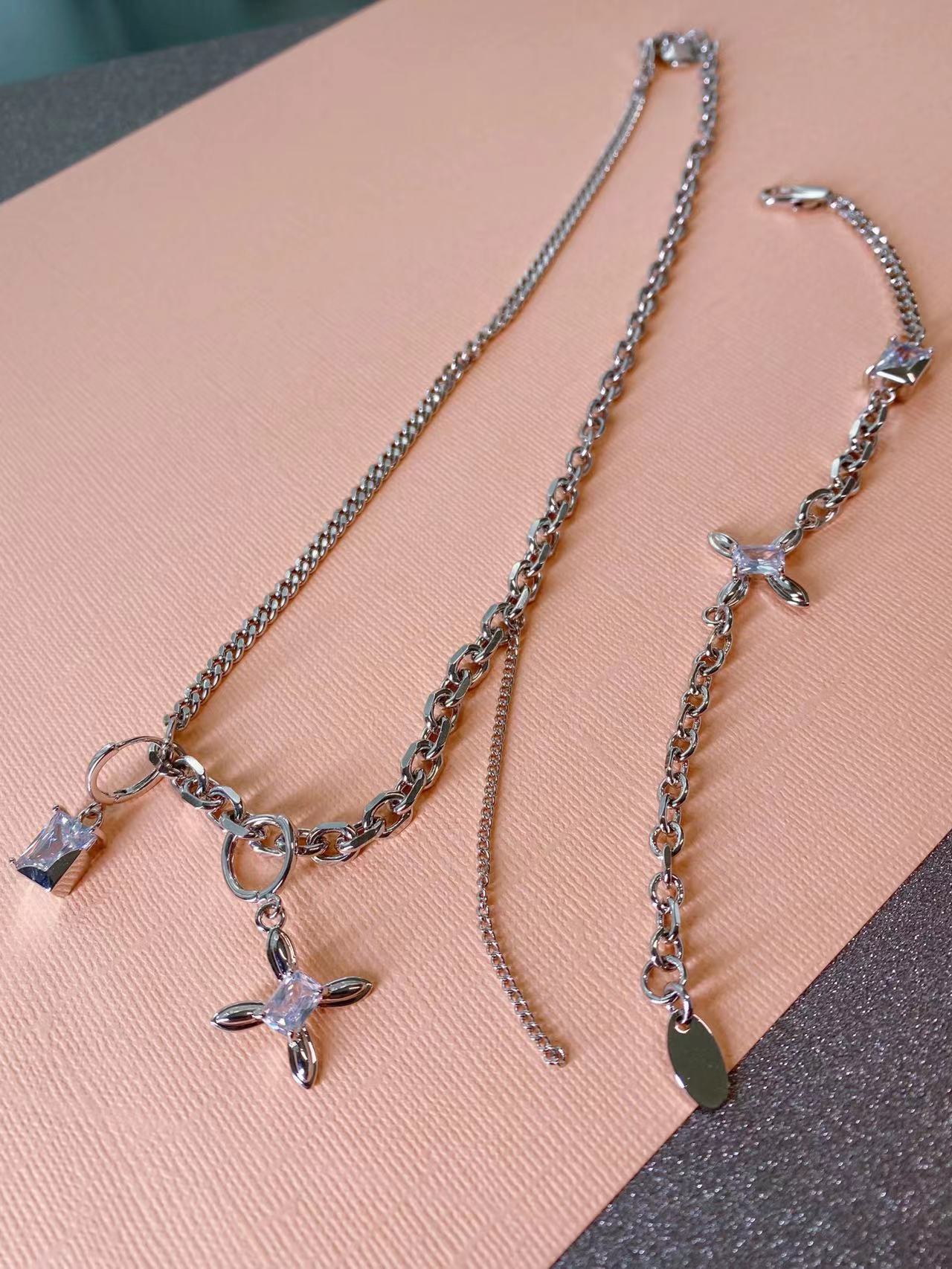 Crystal Cross Necklace and Bracelet Set