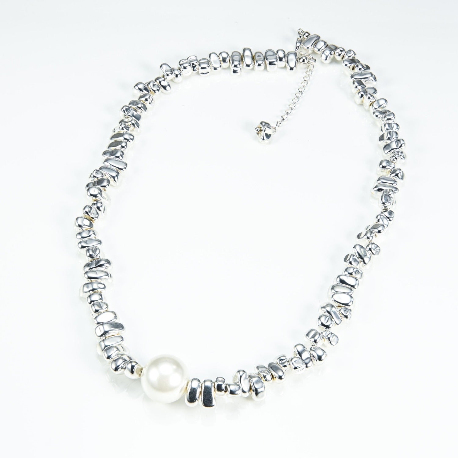 Irregular Silver Stone Pearl Necklace 